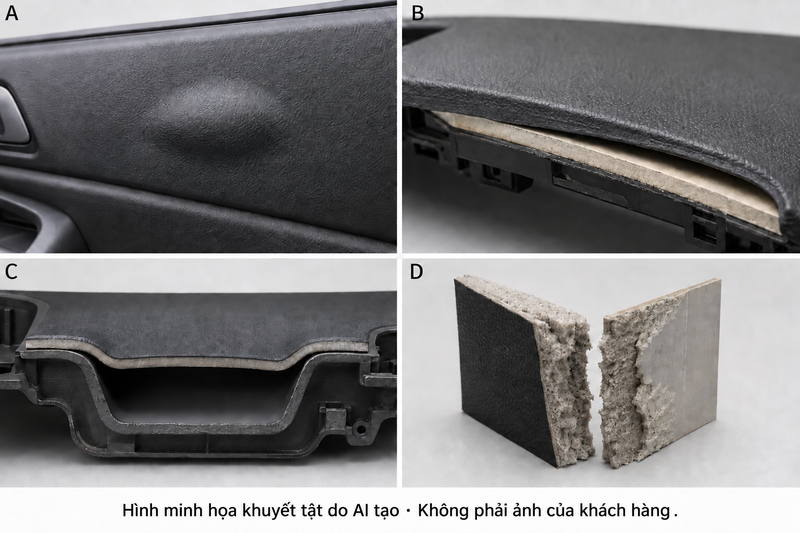 Vì sao tấm ốp cửa và bảng táp-lô ô tô bị phồng rộp hoặc bong keo sau khi bọc?