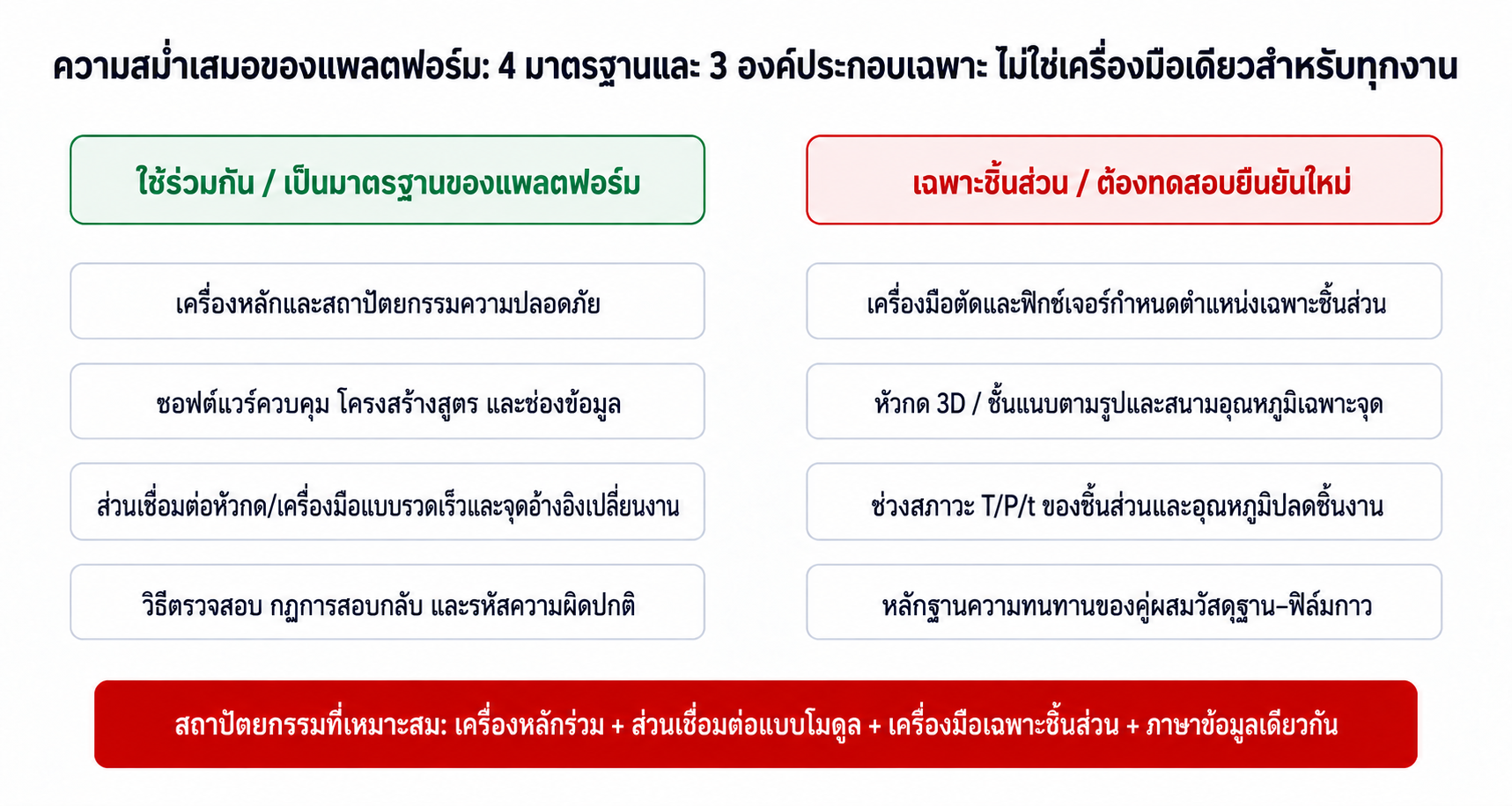 สถาปัตยกรรมแพลตฟอร์มที่ใช้เครื่องจักรหลักร่วมกันพร้อมคงชุดเครื่องมือเฉพาะชิ้นส่วน